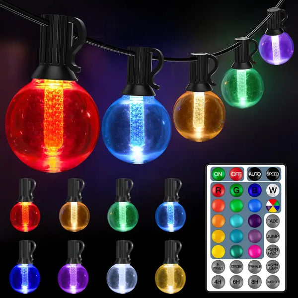 30FT G40 RGB 16 Colors Changing Patio Lights (20 Bulbs, 8 Modes, IP65 Waterproof)