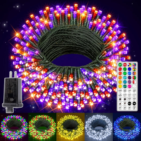 Ollny 200 LED 66ft Christmas RGB String Lights (Green Cable, Connectable, 130 Modes)