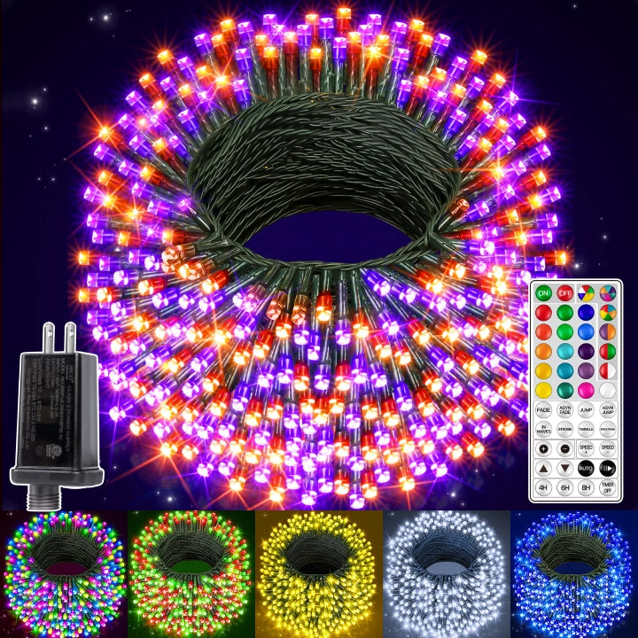 Ollny 600 LED 197ft Christmas RGB String Lights (Green Cable, 130 Modes)