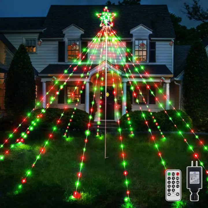 Ollny 340 Led Red and Green Christmas Lights Tree For Lawn (With Pole,