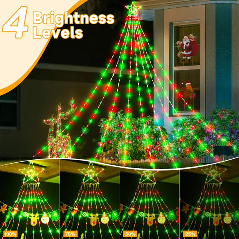 352 Led 11.5ft Red and Green Waterfall Christmas Lights (Clear Wire, IP67 Waterproof, 8 Modes, Plug In)