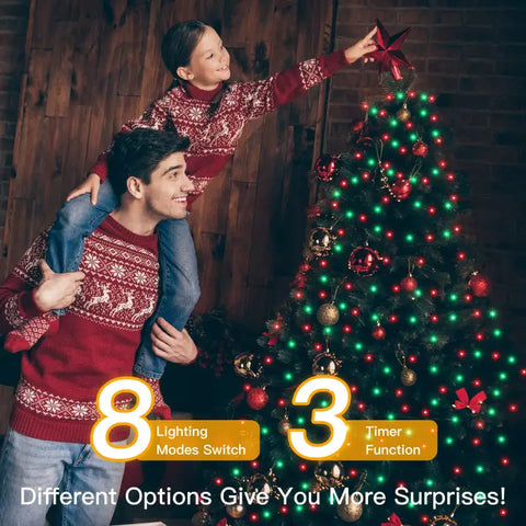 Ollny's 500 leds red and green Christmas lights with 8 lighting modes and 3 timer function