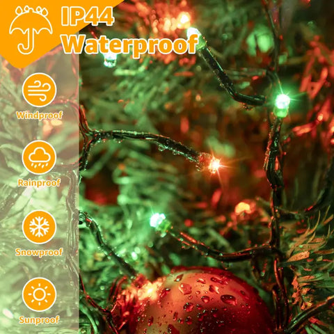 600 LED 30ft Red & Green Cluster Lights (Green Cable, Plug in, 8 Modes, IP44 Waterproof)