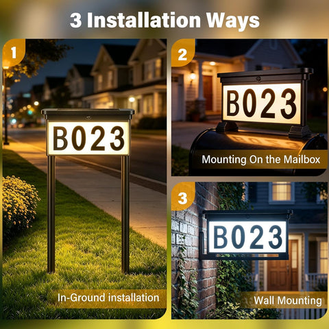 Ollny Solar Address Sign For Entrance, Lawn, Property (3 Colors, IP44 Waterproof, Solar Powered)