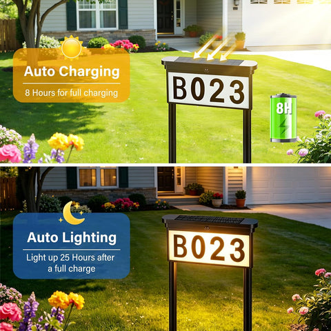 Ollny Solar Address Sign For Entrance, Lawn, Property (3 Colors, IP44 Waterproof, Solar Powered)