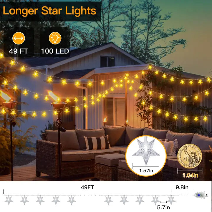 Ollny's 100 leds warm white/multicolor star string lights length instructions
