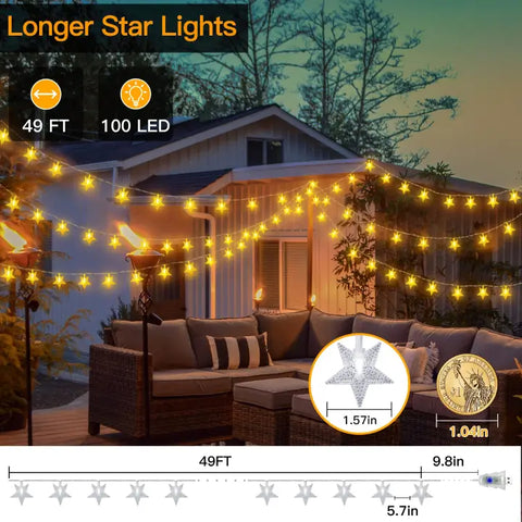 Ollny's 100 leds warm white/multicolor star string lights length instructions