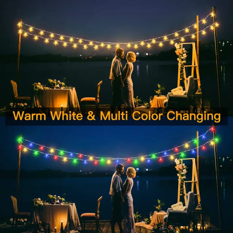 Ollny's 100 leds 49ft star string lights feature warm white and 3 multicolor colors switching