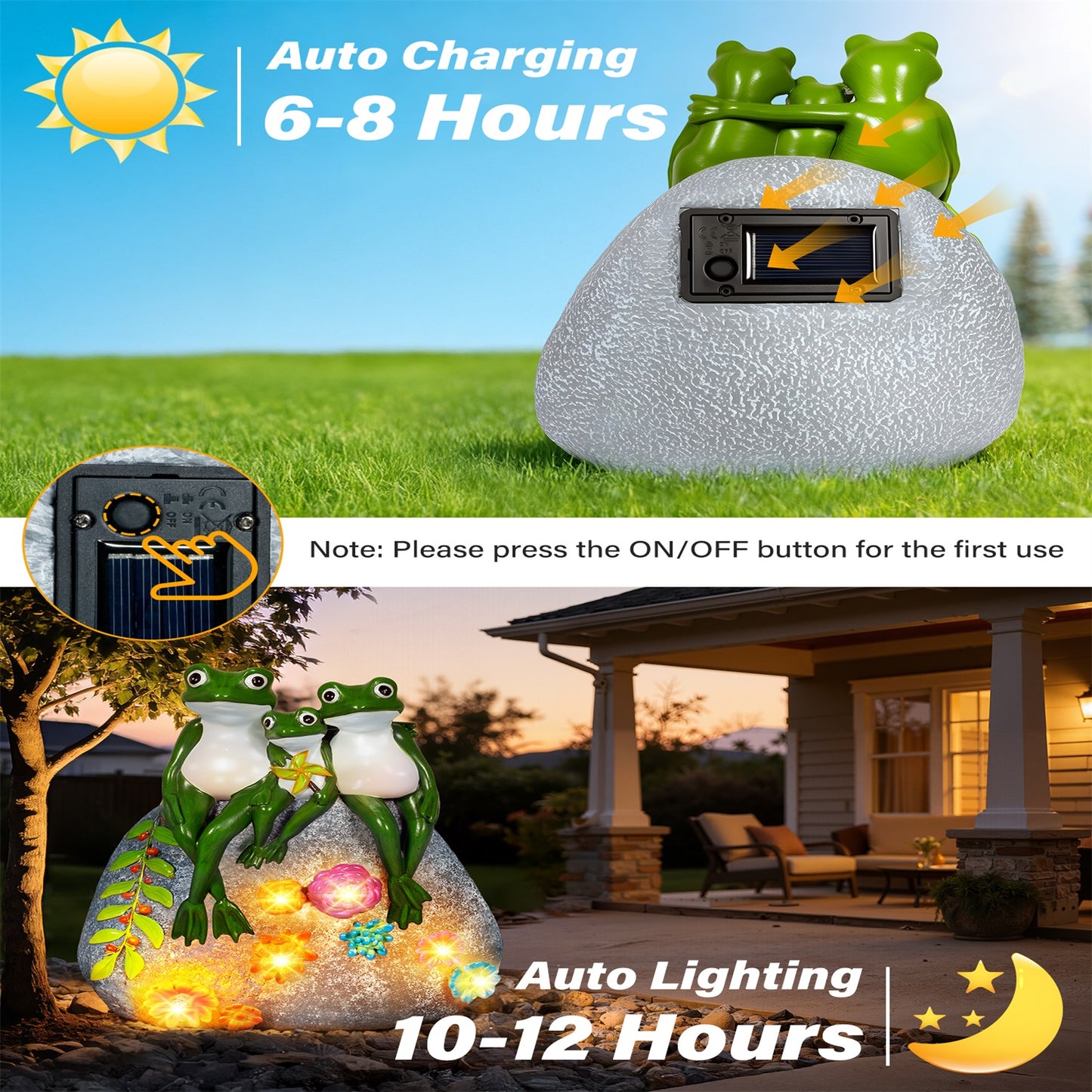 
                  
                    Ollny Solar Garden Turtle/Frog Statue Light with Succulent and 8 LED Lights, IP65 Waterproof Resin Tortoise Statues Light for Patio Yard Lawn Decor
                  
                