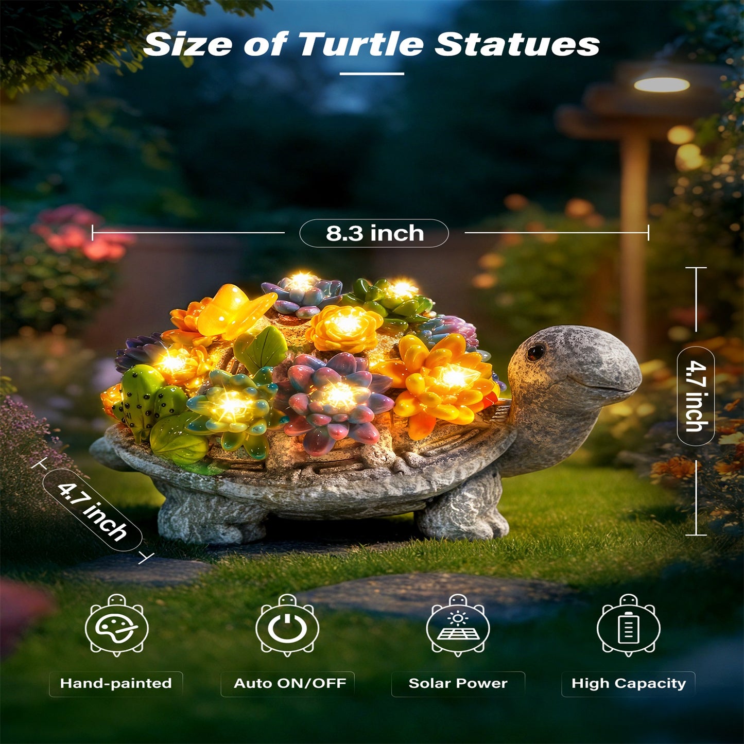 
                  
                    Ollny Solar Garden Turtle/Frog Statue Light with Succulent and 8 LED Lights, IP65 Waterproof Resin Tortoise Statues Light for Patio Yard Lawn Decor
                  
                