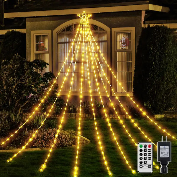 352 Led 11.5ft Warm White Waterfall Christmas Lights (Clear Wire, IP67 Waterproof, 8 Modes, Plug In)