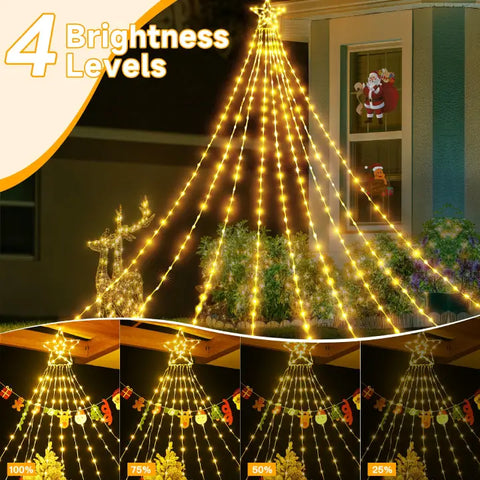 352 Led 11.5ft Warm White Waterfall Christmas Lights (Clear Wire, IP67 Waterproof, 8 Modes, Plug In)