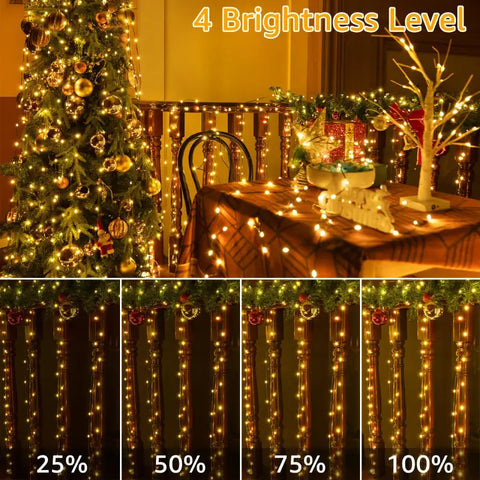 1200 LED 393ft Warm White IP67 Waterproof Christmas String Lights (Green Wire, Plug in, 8 Modes)