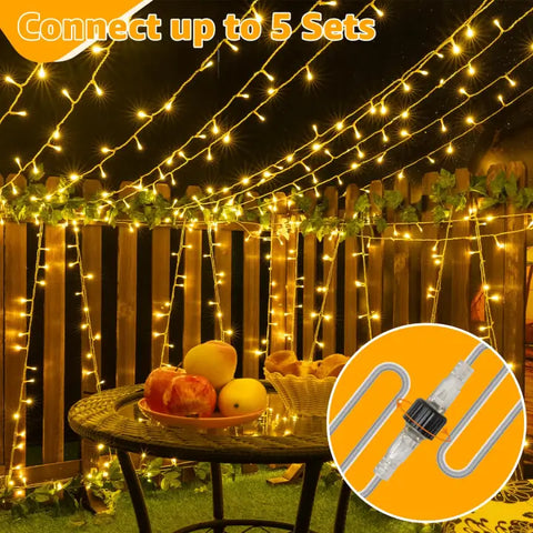 120 LED 40ft Warm White Connectable String Lights (Clear Cable, Plug in, 8 Modes)