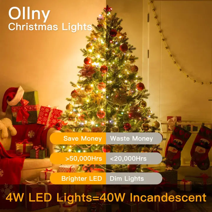 Comparison chart of 200 leds 33ft warm white Christmas mini lights vs. Other lights