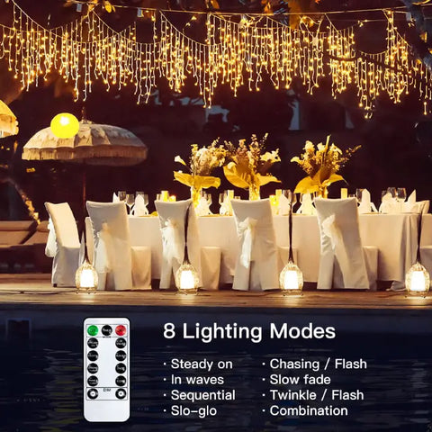 Ollny's 396 led 32ft warm white icicle lights can switch 8 lighting modes by remote control