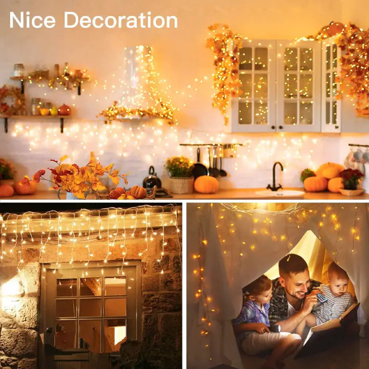 
                  
                    Ollny's 396 led 32ft warm white icicle lights for indoor and outdoor
                  
                