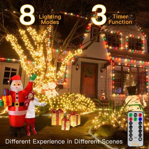 400 LED 132ft Warm White Christmas Lights (Clear Cable, Plug in, 8 Modes, IP44 Waterproof)