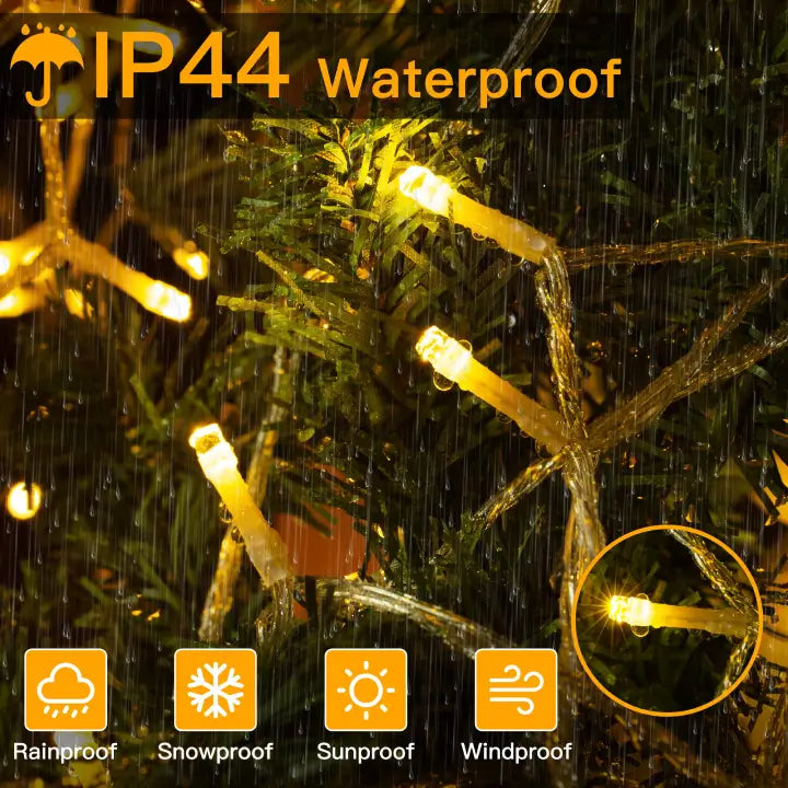 
                  
                    Ollny 400 LED 132ft Warm White String Lights (Clear Cable, Plug in, 8 Modes, IP44 Waterproof)
                  
                