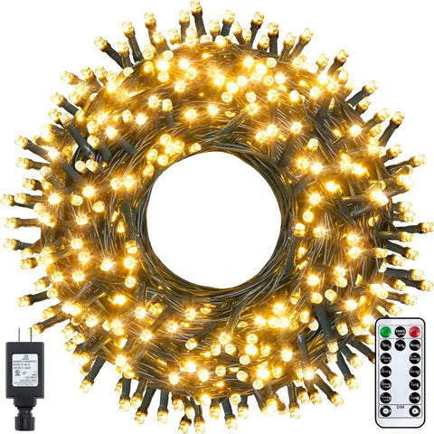 400 LED 132ft Warm White Christmas Lights (Green Cable, Plug in, 8 Modes, IP44 Waterproof)