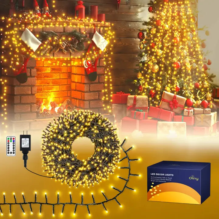 400 LED 20ft Warm White Christmas Cluster Lights (Green Cable, Plug in, 8 Modes, IP44 Waterproof)
