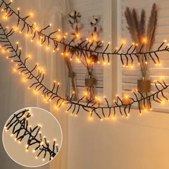 400 LED 20ft Warm White Christmas Cluster Lights (Green Cable, Plug in, 8 Modes, IP44 Waterproof)