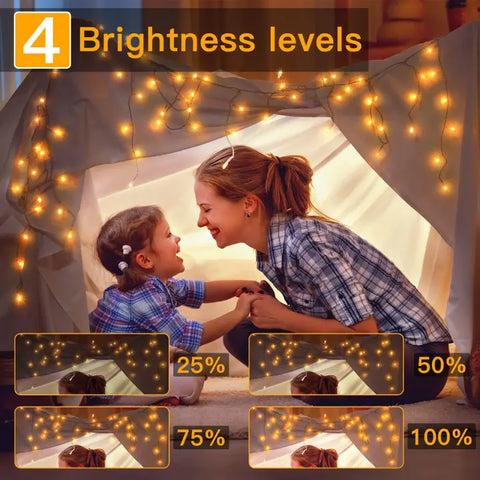 594 LED 49ft Warm White Christmas Icicle Lights (Clear Cable, Plug in, 8 Modes), Connectable up to 3 Sets