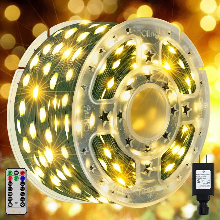 Ollny's 600 leds 197ft green wire warm white Christmas lights with reel