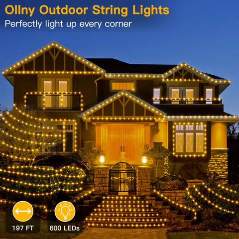 Length instructions for Ollny's 600 leds clear wire warm white Christmas lights