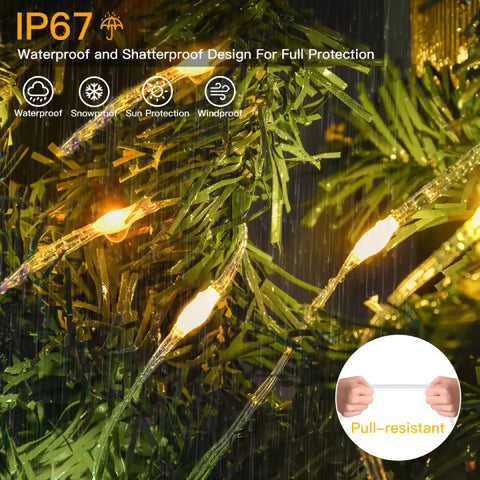 Ollny's 600 leds clear wire warm white Christmas lights are IP67 waterproof