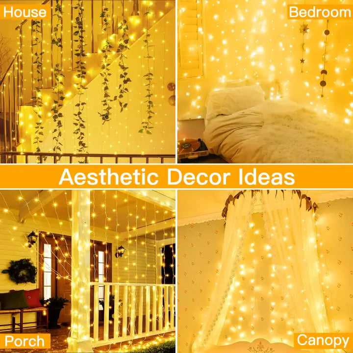 Ollny's 200 leds warm white curtain lights for homes, bedrooms, porches and canopies