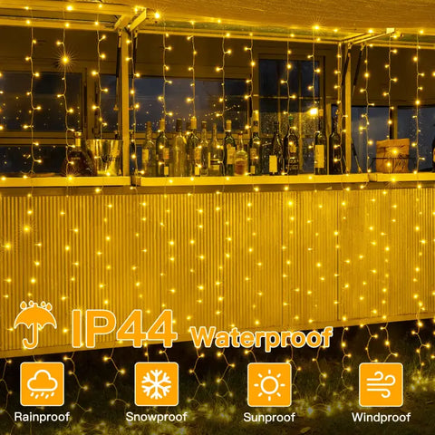 Ollny's 200 leds warm white curtain lights are IP44 waterproof
