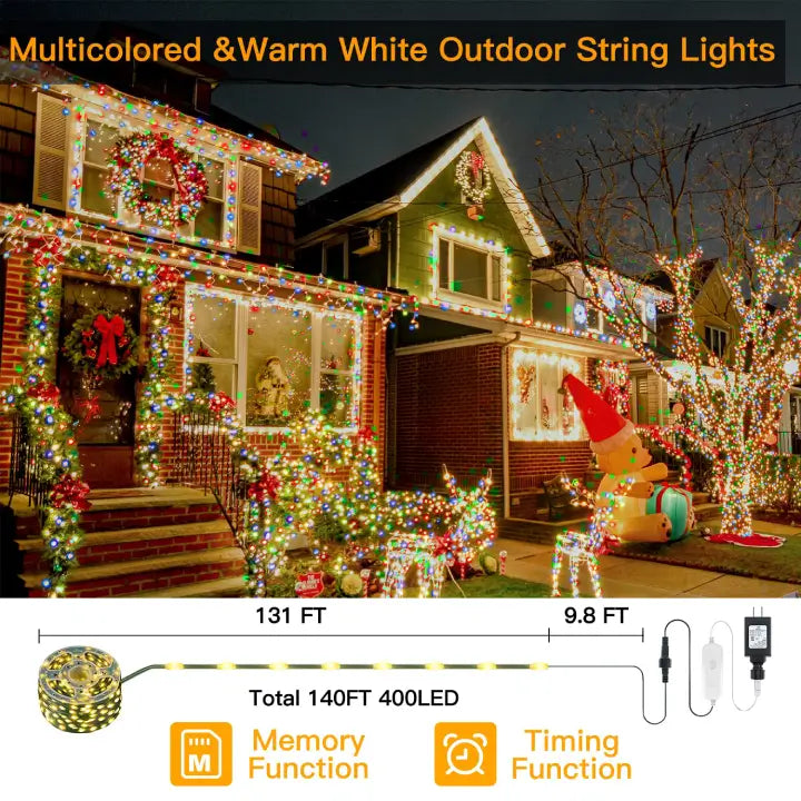 Length instructions for Ollny's 400 leds green wire warm white/multicolor string lights