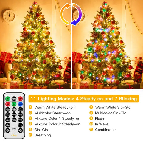 The Instructions for how to switch Ollny's 400 leds warm white/multicolor string lights 11 lighting modes with remote control