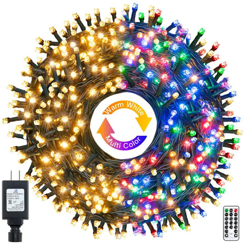 Ollny's 640 leds 210ft warm white/multi-color string lights green cable