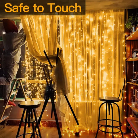 Ollny's 300 leds warm white curtain lights are safe to touch