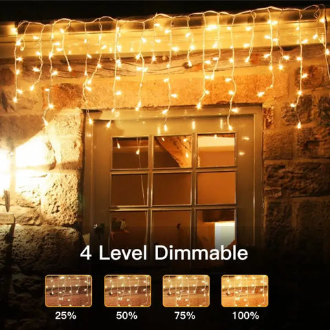 Ollny's 306 leds warm white/multicolor icicle lights with 4 brightness levels