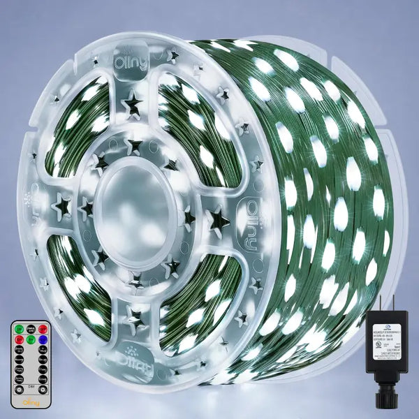 1200 LED 393ft Cool White IP67 Waterproof Christmas String Lights (Green Wire, Plug in, 8 Modes)