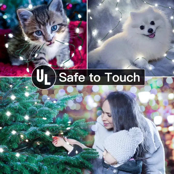 
                  
                    Ollny's 600 leds green wire cool white Christmas lights are safe to touch
                  
                