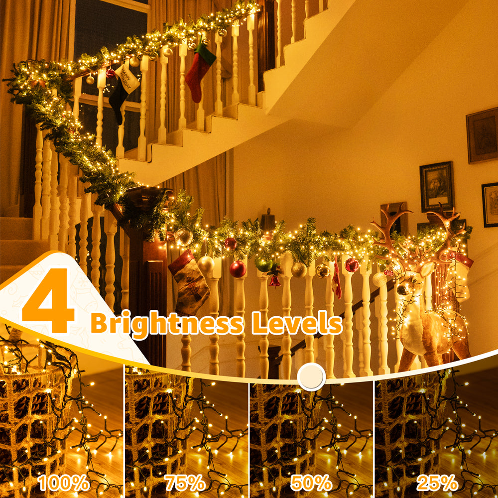 
                  
                    Ollny 20ft 400 LED Cluster Lights Christmas, 8 Lighting Modes with Remote Control Waterproof Indoor Outdoor Xmas Cluster Lights for Decorations
                  
                