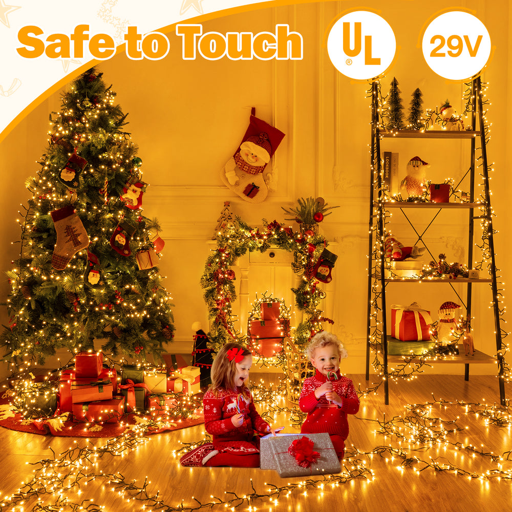 
                  
                    Ollny 20ft 400 LED Cluster Lights Christmas, 8 Lighting Modes with Remote Control Waterproof Indoor Outdoor Xmas Cluster Lights for Decorations
                  
                