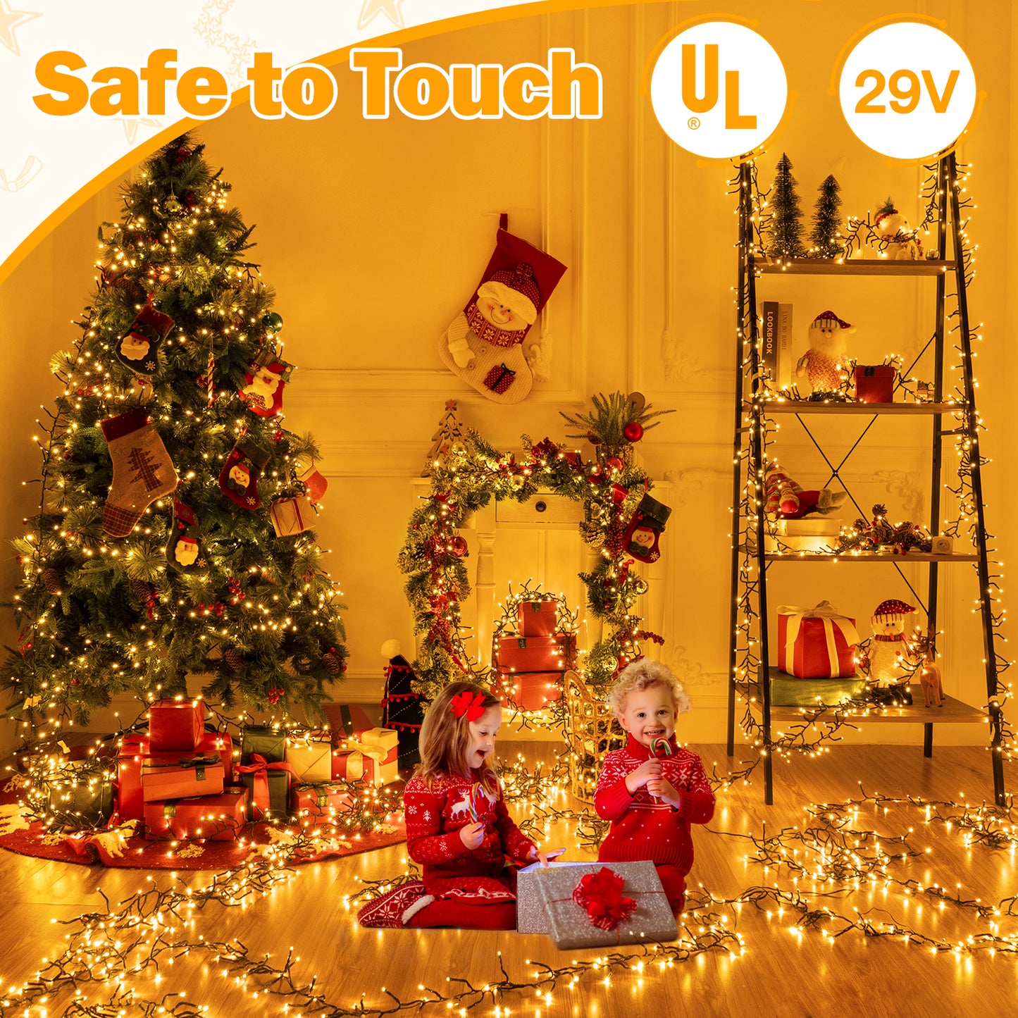 
                  
                    Ollny 20ft 400 LED Cluster Lights Christmas, 8 Lighting Modes with Remote Control Waterproof Indoor Outdoor Xmas Cluster Lights for Decorations
                  
                