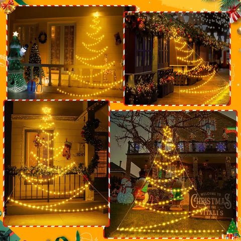 4 scenes of decorating outdoor Christmas lights