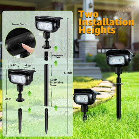 Outdoor spot lights installed at two different heights

