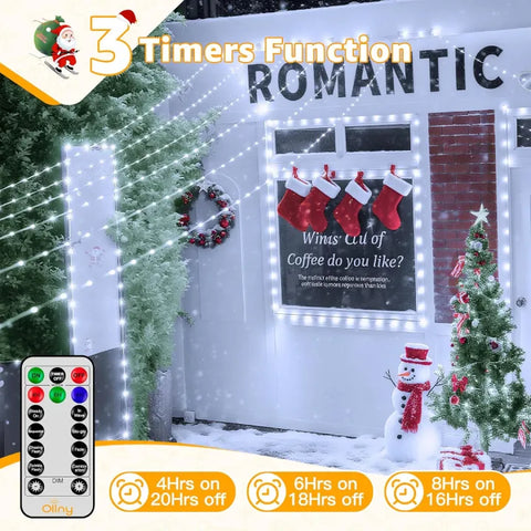 Ollny white outdoor Christmas lights 3 timer function