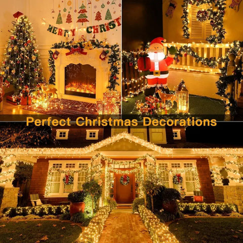Decorated Christmas gazebo with colorful lights, Santa Claus figure, and festive decorations.