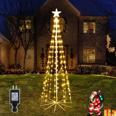 Ollny 140 LED 5ft-High Warm White Christmas Tree Lights For Light Show (8 Modes, IP65 Waterproof, Clear Wire, Plug In)