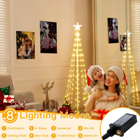 140 LED 5ft-High Warm White Christmas Tree Lights For Light Show (8 Modes, IP65 Waterproof, Clear Wire, Plug In)