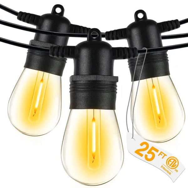25FT S14 Outdoor String Lights 9 Bulbs IP65 Waterproof