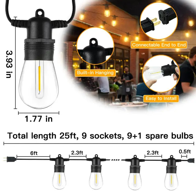 Length instructions for Ollny's 25ft S14 outdoor string lights